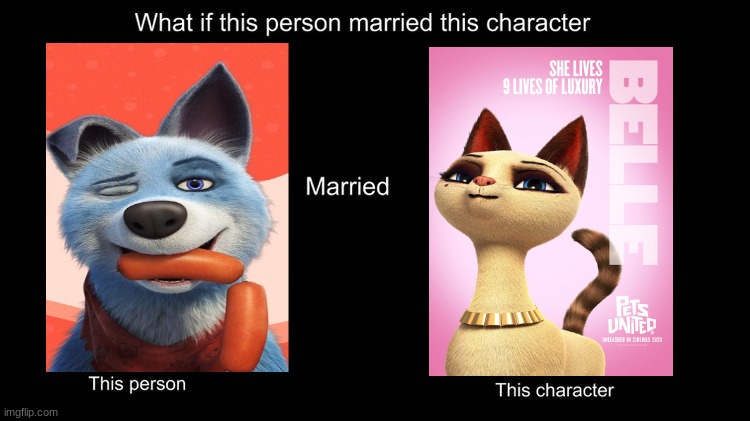 if roger married belle | image tagged in what if character married this character,dogs,cats,romance | made w/ Imgflip meme maker