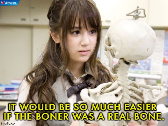 Oku Manami | IT WOULD BE SO MUCH EASIER 
IF THE BONER WAS A REAL BONE. | image tagged in oku manami | made w/ Imgflip meme maker