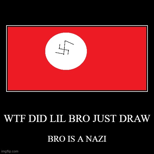 WTF DID LIL BRO JUST DRAW | BRO IS A NAZI | image tagged in funny,demotivationals | made w/ Imgflip demotivational maker