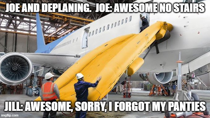 Biden's New Slide. | JOE AND DEPLANING.  JOE: AWESOME NO STAIRS; JILL: AWESOME, SORRY, I FORGOT MY PANTIES | image tagged in biden's new slide | made w/ Imgflip meme maker