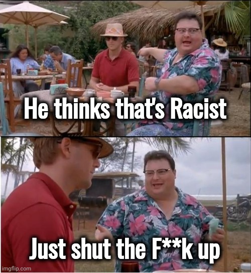 See Nobody Cares Meme | He thinks that's Racist Just shut the F**k up | image tagged in memes,see nobody cares | made w/ Imgflip meme maker