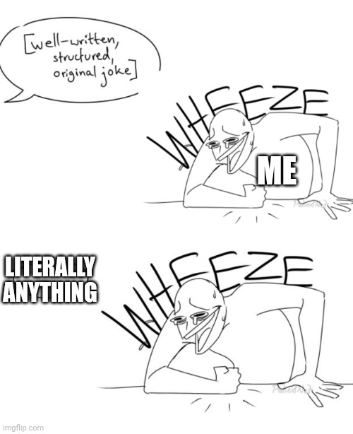Wheeze | ME; LITERALLY ANYTHING | image tagged in wheeze | made w/ Imgflip meme maker