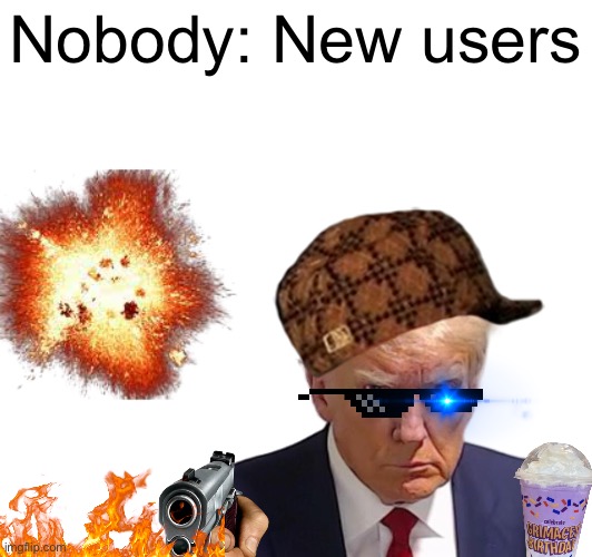 USE EVERY IMAGE!!! | Nobody: New users | image tagged in memes,new users | made w/ Imgflip meme maker