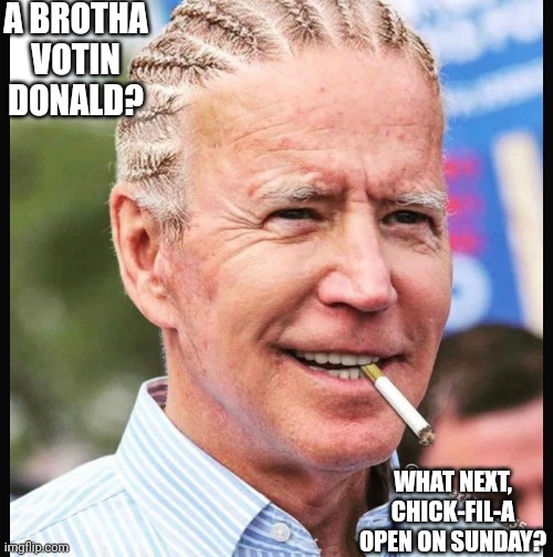 Southern Fried Joe | A BROTHA VOTIN DONALD? WHAT NEXT, CHICK-FIL-A OPEN ON SUNDAY? | image tagged in joe biden,chicken,aint-black,democrats,the-south | made w/ Imgflip meme maker