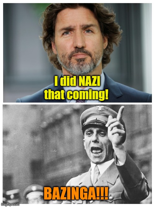 Honk if you love Hitler, right, Justin? | I did NAZI that coming! BAZINGA!!! | made w/ Imgflip meme maker