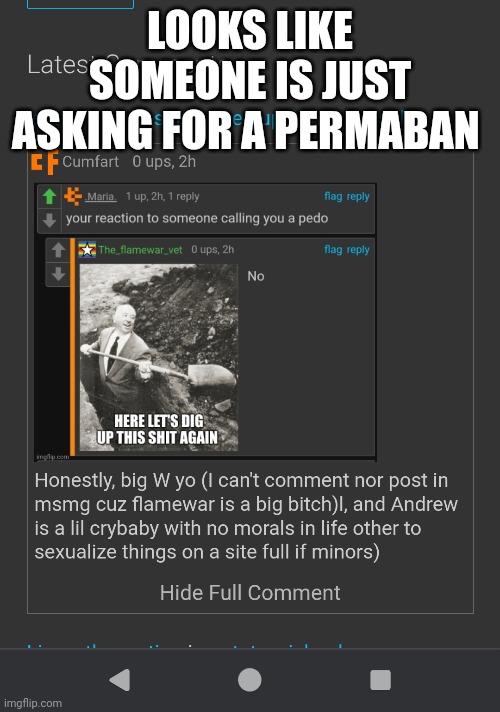 LOOKS LIKE SOMEONE IS JUST ASKING FOR A PERMABAN | image tagged in screenshot,comment | made w/ Imgflip meme maker