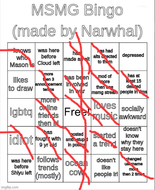 msmg bingo | image tagged in msmg bingo | made w/ Imgflip meme maker