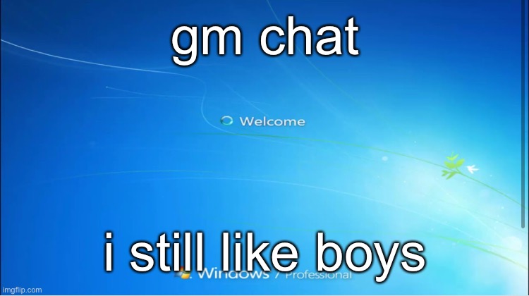 . | gm chat; i still like boys | image tagged in welcome windows 7 | made w/ Imgflip meme maker