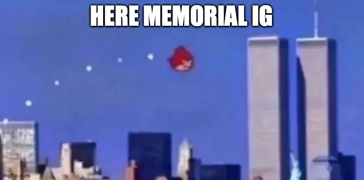 angry bird 9/11 | HERE MEMORIAL IG | image tagged in angry bird 9/11 | made w/ Imgflip meme maker
