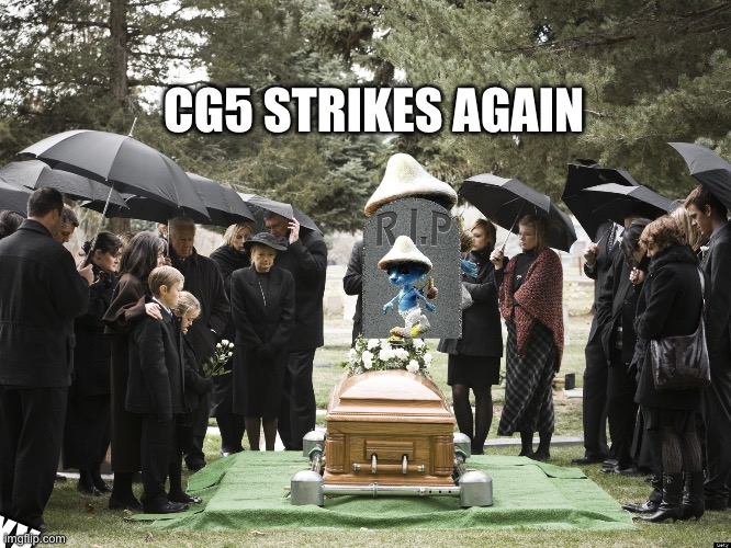 Cg5 killed him | CG5 STRIKES AGAIN; XX | image tagged in funeral,smurf | made w/ Imgflip meme maker