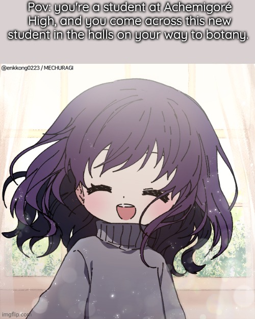 High school roleplay | Pov: you're a student at Achemigoré High, and you come across this new student in the halls on your way to botany. | image tagged in roleplaying | made w/ Imgflip meme maker