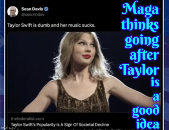 Haters Gonna Hate | Maga
thinks
going
after
Taylor; is
a
good
idea | image tagged in taylor swift,taylor swiftie,swifties,scumbag maga,scumbag republicans,lock him up | made w/ Imgflip meme maker
