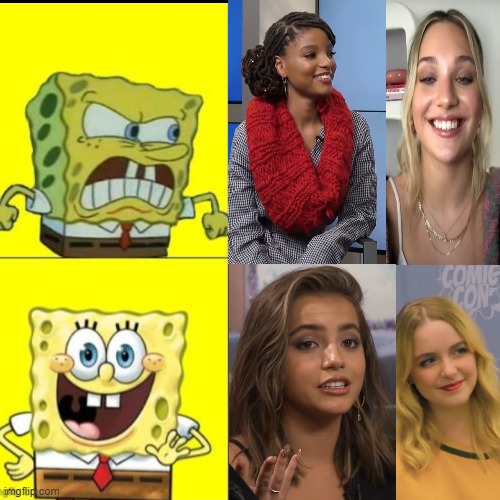 Sponge Bob hates Halle and Maddie, but likes Isabella Merced and McKenna Grace. | image tagged in funny,demotivationals,spongebob,gen z | made w/ Imgflip demotivational maker