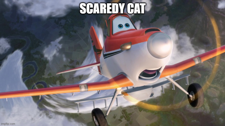 Dusty Crophopper afraid of heights | SCAREDY CAT | image tagged in dusty crophopper afraid of heights | made w/ Imgflip meme maker