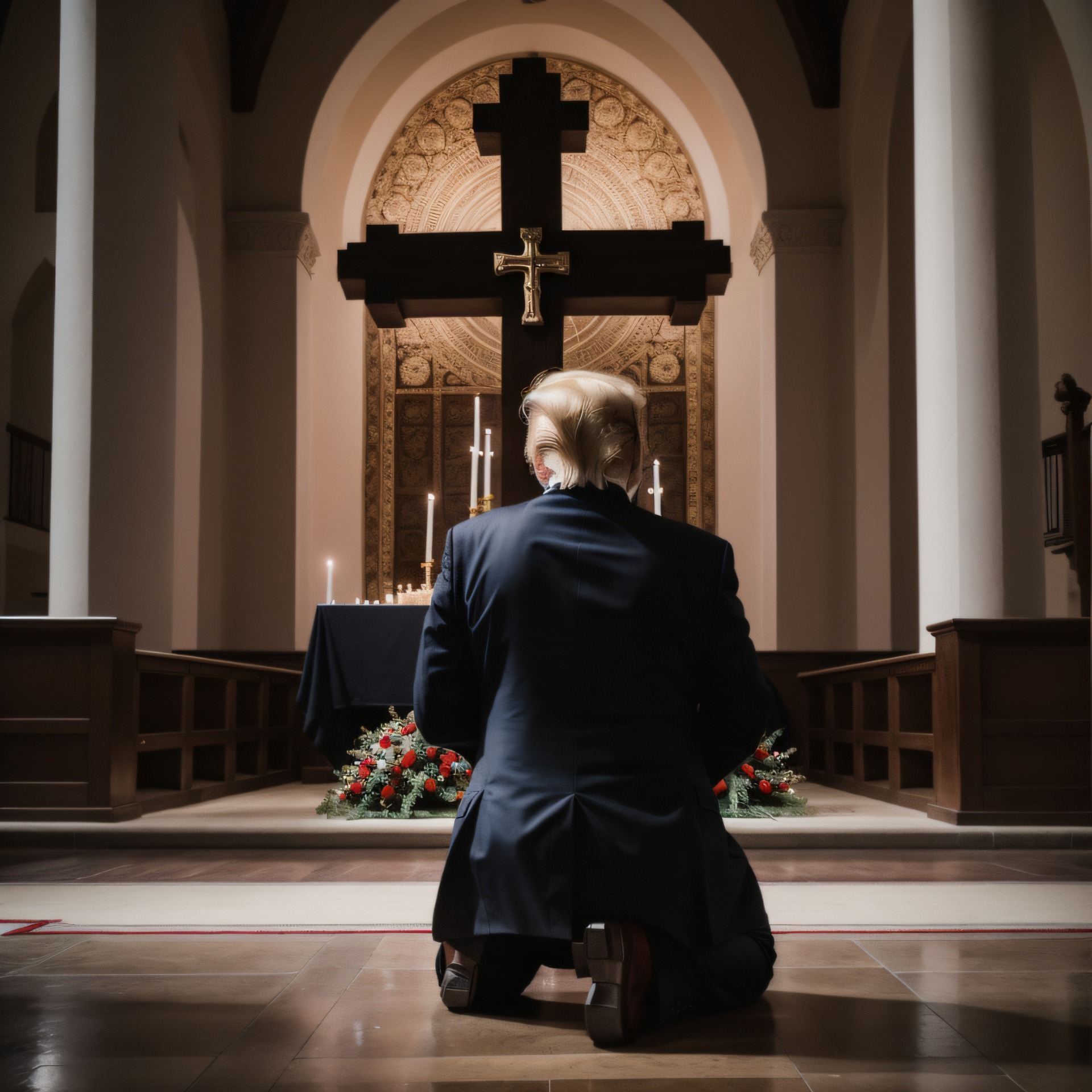 High Quality Trump Kneeling Before the Cross Blank Meme Template