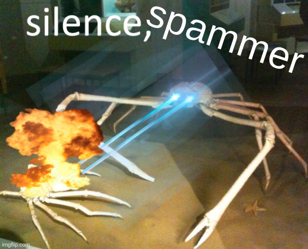 spammer | image tagged in silence crab | made w/ Imgflip meme maker