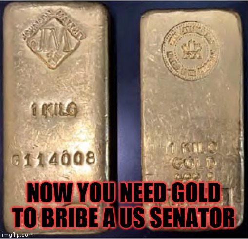 The US government has devalued the US Dollar so much | NOW YOU NEED GOLD TO BRIBE A US SENATOR | image tagged in bought and sold government | made w/ Imgflip meme maker