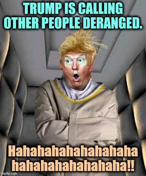 He knows he's losing his mind. | TRUMP IS CALLING OTHER PEOPLE DERANGED. Hahahahahahahahaha
hahahahahahahaha!! | image tagged in trump crazy loony nuts insane psychotic pathological,trump,crazy,loony,deranged,insane | made w/ Imgflip meme maker