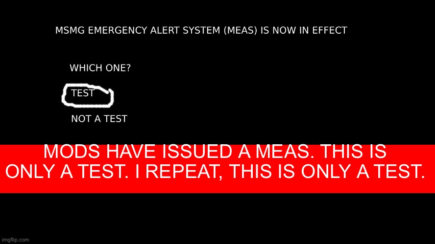 MEAS | MODS HAVE ISSUED A MEAS. THIS IS ONLY A TEST. I REPEAT, THIS IS ONLY A TEST. | image tagged in meas | made w/ Imgflip meme maker