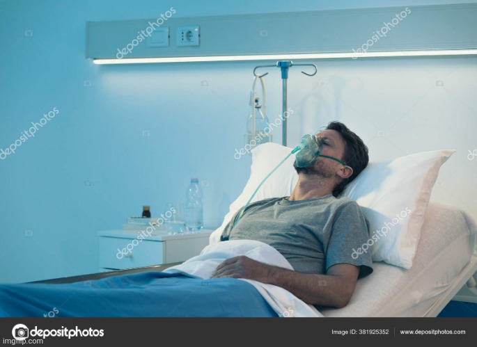 Man Lying Hospital With Mask | image tagged in man lying hospital with mask | made w/ Imgflip meme maker