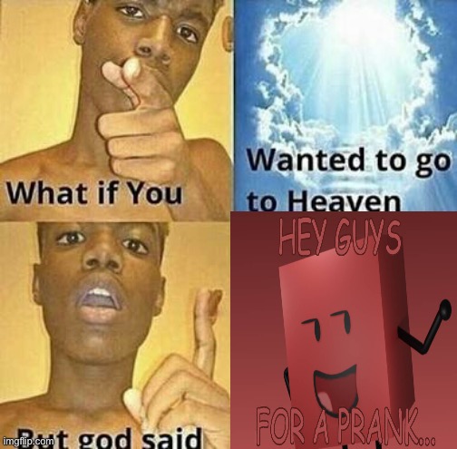 HEY GUYS FOR A PRANK DISLIKE UPVOTE BEGGER MEMES | image tagged in what if you wanted to go to heaven,bfdi | made w/ Imgflip meme maker