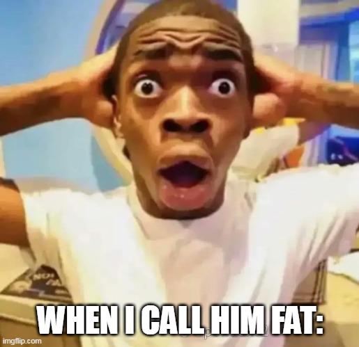 Shocked black guy | WHEN I CALL HIM FAT: | image tagged in shocked black guy | made w/ Imgflip meme maker