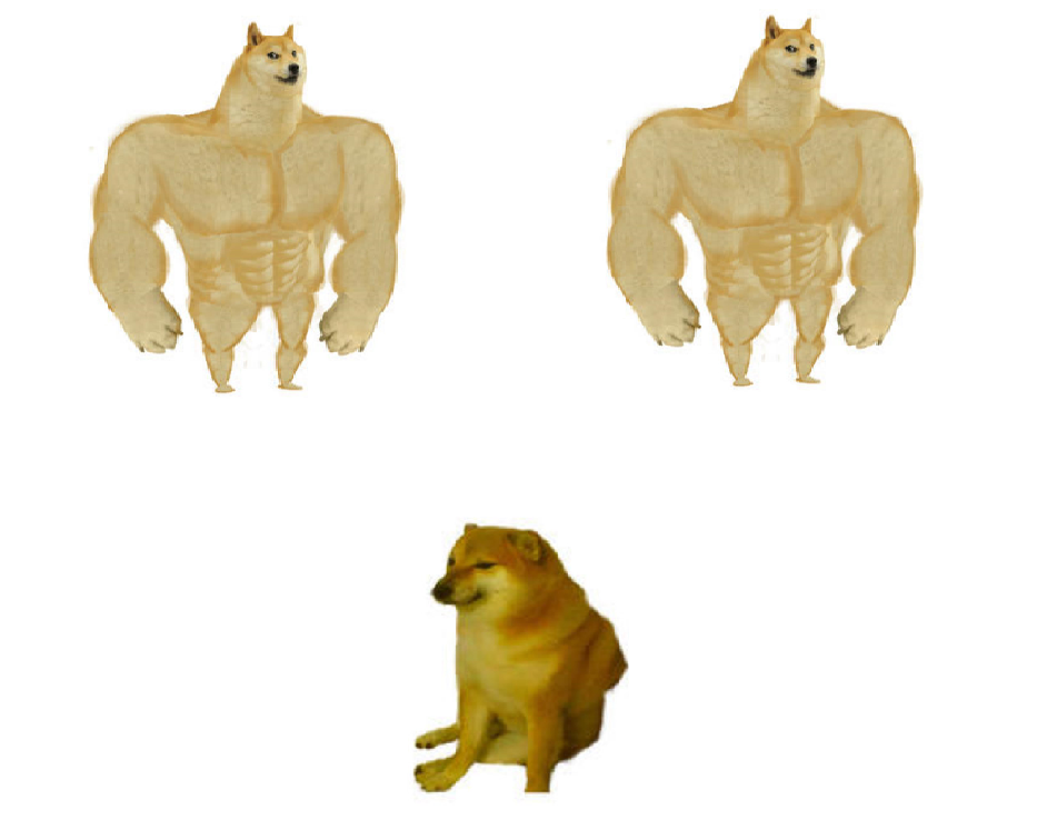 High Quality 2 buff dog with 1 small dog Blank Meme Template