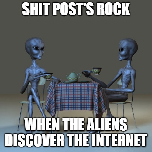 SHIT POST'S ROCK; WHEN THE ALIENS DISCOVER THE INTERNET | image tagged in alien view | made w/ Imgflip meme maker