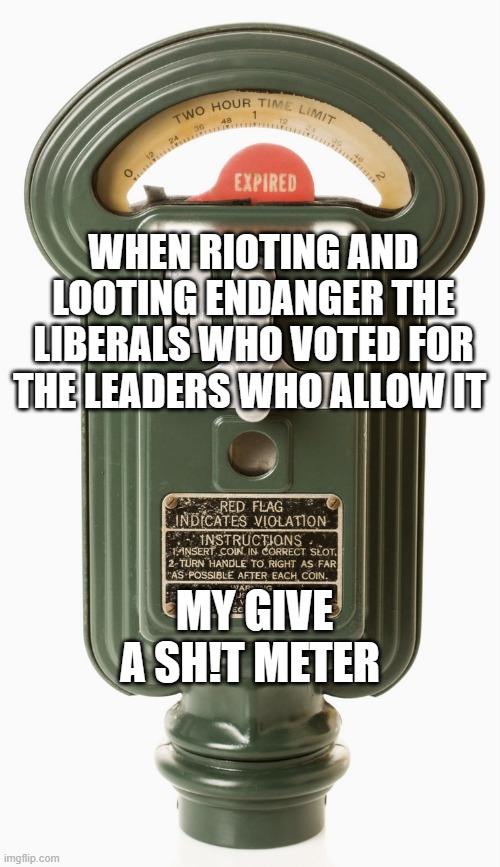 elections have consequences | WHEN RIOTING AND LOOTING ENDANGER THE LIBERALS WHO VOTED FOR THE LEADERS WHO ALLOW IT; MY GIVE A SH!T METER | image tagged in liberals,crime | made w/ Imgflip meme maker