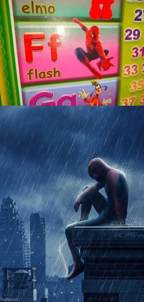 Pretty sure that's Spider-Man | image tagged in sad spiderman,spiderman,spider-man,you had one job,memes,the flash | made w/ Imgflip meme maker