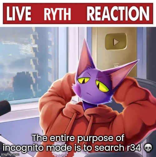 Live ryth reaction | The entire purpose of incognito mode is to search r34 💀 | image tagged in live ryth reaction | made w/ Imgflip meme maker