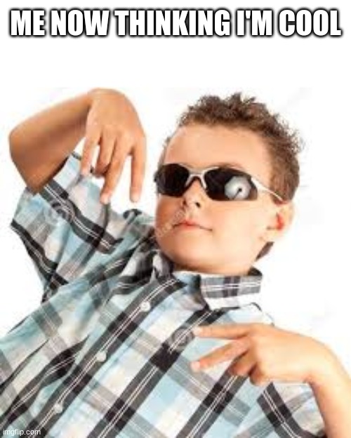 Cool kid sunglasses | ME NOW THINKING I'M COOL | image tagged in cool kid sunglasses | made w/ Imgflip meme maker