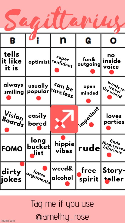 Sagittarius official bingo | image tagged in sagittarius official bingo | made w/ Imgflip meme maker