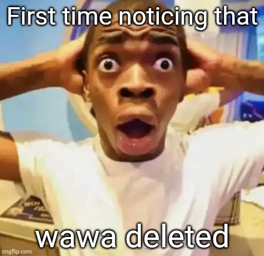 He did it | First time noticing that; wawa deleted | image tagged in shocked black guy | made w/ Imgflip meme maker