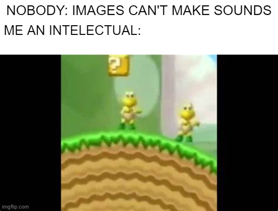 Bah bah | NOBODY: IMAGES CAN'T MAKE SOUNDS; ME AN INTELECTUAL: | image tagged in koopa dance | made w/ Imgflip meme maker