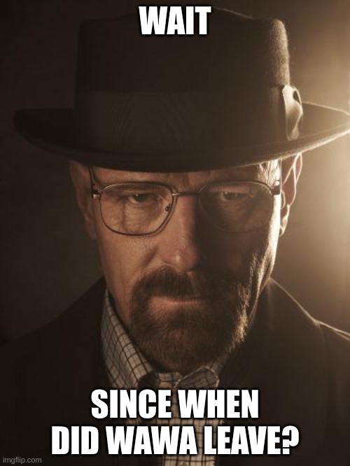 Walter White | WAIT; SINCE WHEN DID WAWA LEAVE? | image tagged in walter white | made w/ Imgflip meme maker