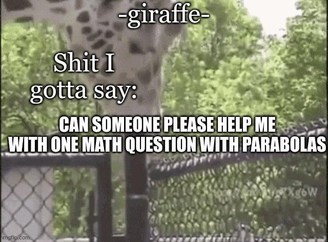 -giraffe- | CAN SOMEONE PLEASE HELP ME WITH ONE MATH QUESTION WITH PARABOLAS | image tagged in -giraffe- | made w/ Imgflip meme maker