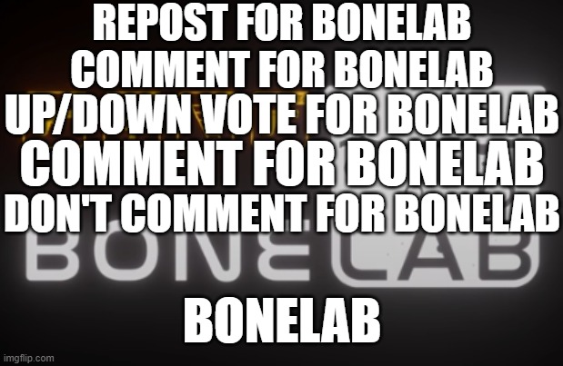 bonelab | REPOST FOR BONELAB; COMMENT FOR BONELAB; UP/DOWN VOTE FOR BONELAB; COMMENT FOR BONELAB; DON'T COMMENT FOR BONELAB; BONELAB | image tagged in bonelab | made w/ Imgflip meme maker