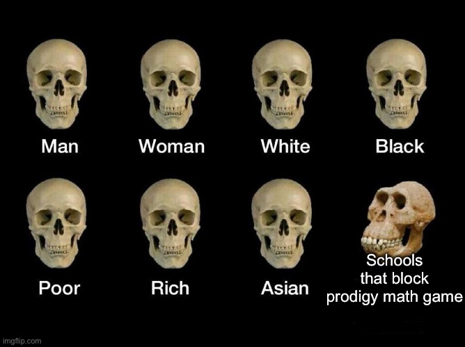 My school blocked the website | Schools that block prodigy math game | image tagged in skull idiot | made w/ Imgflip meme maker