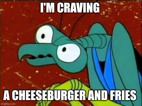 Cheese burger and fries | I'M CRAVING; A CHEESEBURGER AND FRIES | image tagged in zorak,food memes | made w/ Imgflip meme maker
