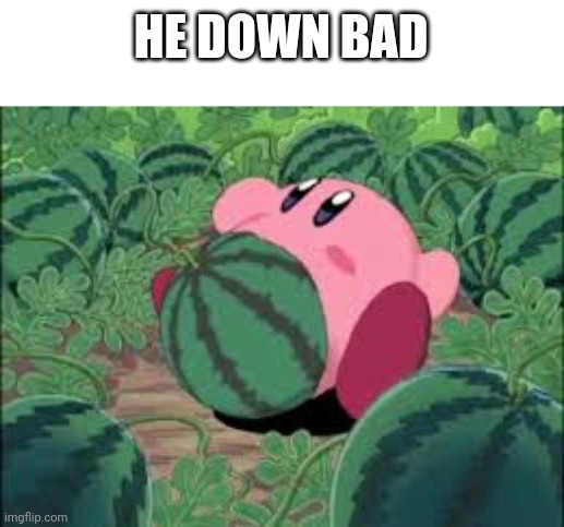 Not watermelon kirby | HE DOWN BAD | image tagged in not watermelon kirby | made w/ Imgflip meme maker