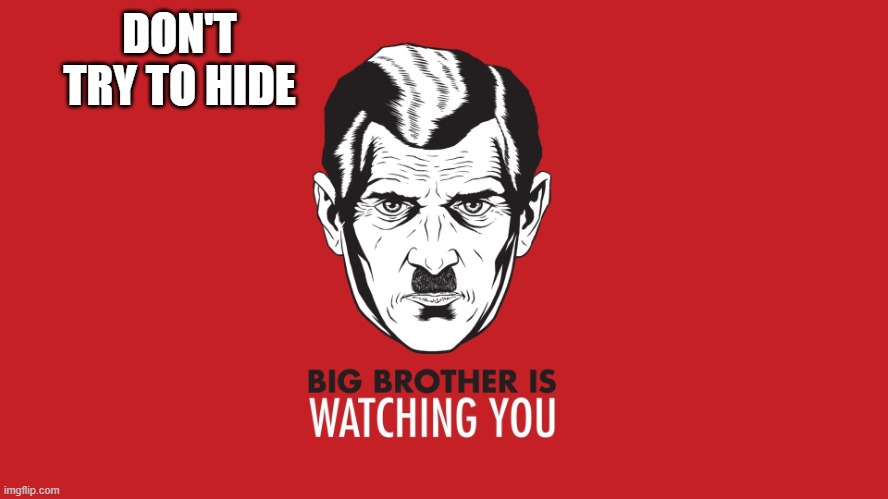 Big Brother is Watching You | DON'T TRY TO HIDE | image tagged in big brother,government,totalitarian | made w/ Imgflip meme maker