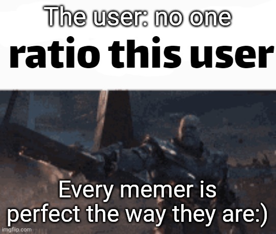 ratio this user | The user: no one; Every memer is perfect the way they are:) | image tagged in ratio this user | made w/ Imgflip meme maker
