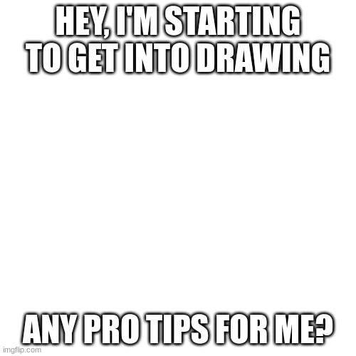 Need some help | HEY, I'M STARTING TO GET INTO DRAWING; ANY PRO TIPS FOR ME? | image tagged in blank transparent square | made w/ Imgflip meme maker