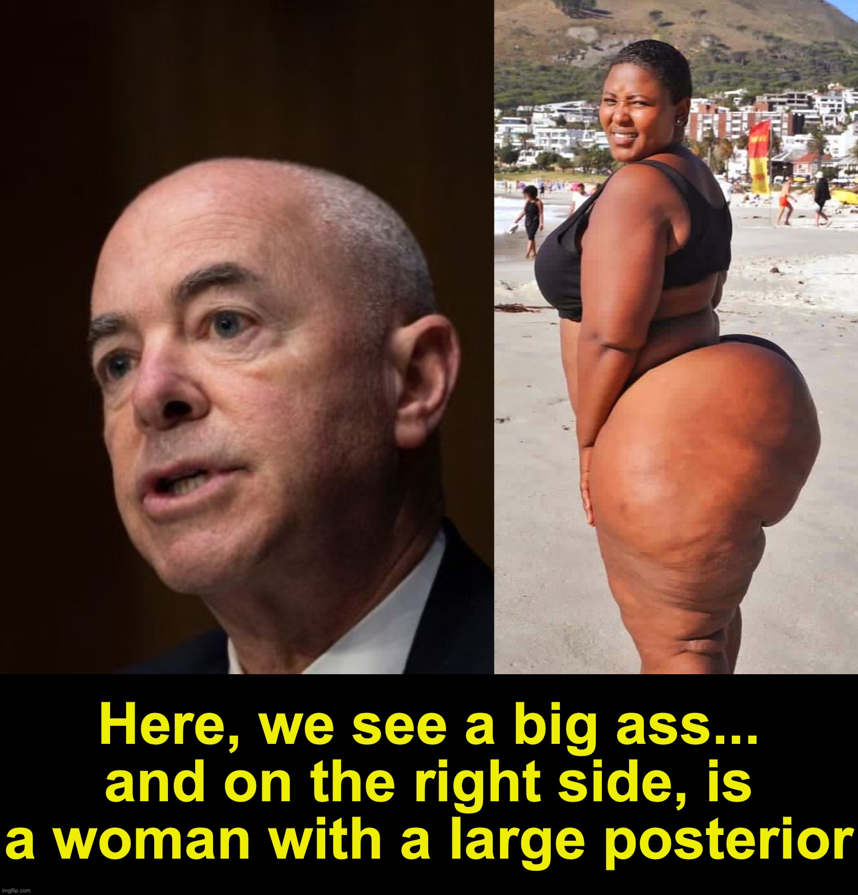[warning: gluteus satire] | Here, we see a big ass... and on the right side, is a woman with a large posterior | image tagged in open borders,biden,funny memes | made w/ Imgflip meme maker