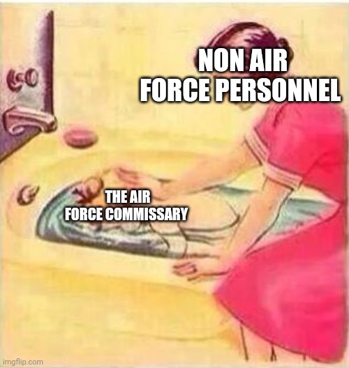Drowning | THE AIR FORCE COMMISSARY NON AIR FORCE PERSONNEL | image tagged in drowning | made w/ Imgflip meme maker