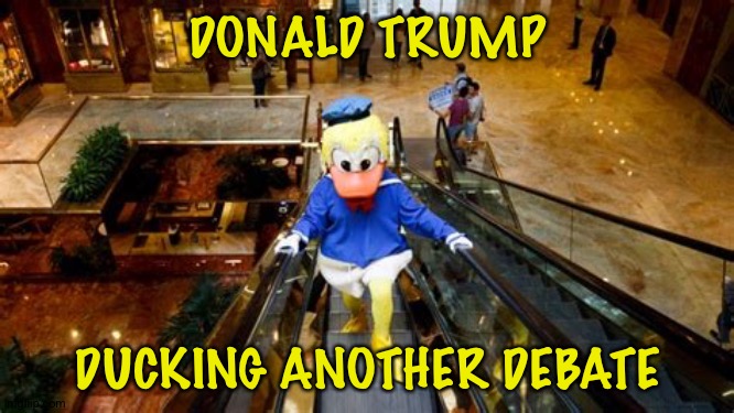 Trump Duck | DONALD TRUMP; DUCKING ANOTHER DEBATE | image tagged in donald duck | made w/ Imgflip meme maker