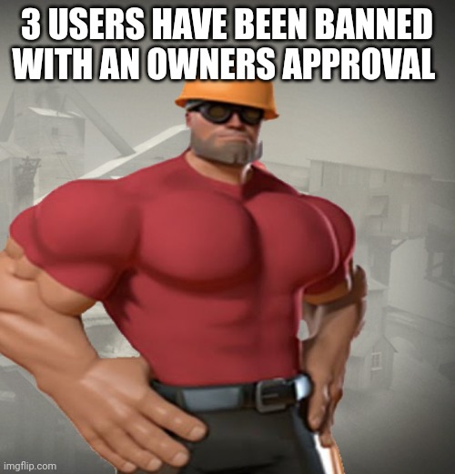 Yw idiots | 3 USERS HAVE BEEN BANNED WITH AN OWNERS APPROVAL | image tagged in tf2 buff engineer,memes,funny | made w/ Imgflip meme maker