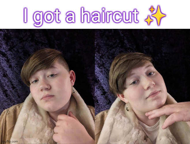 Sorry I look tired as hell lol it's late and I wanted to post before bed | I got a haircut ✨ | image tagged in lgbtq,nonbinary,face reveal,i've done several face reveals tho dont freak out lmao | made w/ Imgflip meme maker
