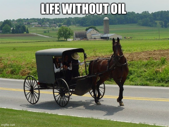 Amish Peeps | LIFE WITHOUT OIL | image tagged in amish peeps | made w/ Imgflip meme maker